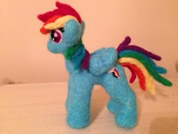 Size: 797x598 | Tagged: safe, artist:the-pink-dragon, derpibooru import, rainbow dash, irl, needle felted, photo, plushie, solo