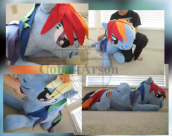 Size: 1504x1192 | Tagged: safe, artist:cobaltarson, derpibooru import, rainbow dash, human, big, irl, irl human, photo, plushie, solo