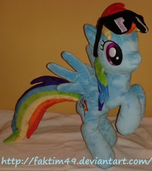 Size: 1624x1828 | Tagged: safe, artist:faktim49, derpibooru import, rainbow dash, irl, photo, plushie, rearing, solo, sunglasses