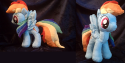 Size: 1239x628 | Tagged: safe, artist:bakufoon, derpibooru import, rainbow dash, irl, photo, plushie, solo