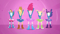 Size: 853x480 | Tagged: safe, derpibooru import, screencap, applejack, fluttershy, pinkie pie, rainbow dash, rarity, equestria girls, equestria girls (movie), dancing, helping twilight win the crown, wondercolts