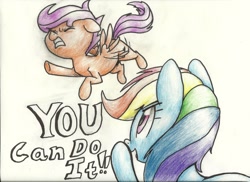 Size: 2339x1700 | Tagged: safe, artist:mon311, rainbow dash, scootaloo, pegasus, pony, female, mare, traditional art, wings