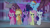 Size: 1920x1080 | Tagged: safe, derpibooru import, edit, screencap, applejack, fluttershy, pinkie pie, rainbow dash, rarity, twilight sparkle, twilight sparkle (alicorn), alicorn, earth pony, pegasus, pony, unicorn, to where and back again, angry, dream, evil applejack, evil fluttershy, evil grin, evil mane six, evil pinkie pie, evil rainbow dash, evil rarity, evil twilight, fog, inverted mouth, looking at you, mane six, mist, our town, smiling, this will not end well, village, walking towards you, wrong neighborhood