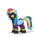 Size: 150x150 | Tagged: safe, artist:tomdantherock, rainbow dash, pegasus, pony, animated, clothes, floppy ears, pawing the ground, shadowbolt dash, shadowbolts, shadowbolts costume, simple background, solo, transparent background