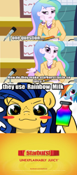 Size: 636x1452 | Tagged: safe, derpibooru import, princess celestia, principal celestia, rainbow dash, oc, oc:milky way, equestria girls, comic, cutie mark accessory, meme, obligatory pony, starburst (candy)