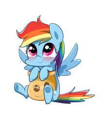 Size: 1000x1200 | Tagged: safe, artist:sion-ara, rainbow dash, pegasus, pony, blushing, chibi, cookie, cookie jar, cute, dashabetes, smiling, solo