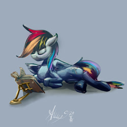 Size: 1500x1500 | Tagged: safe, artist:alumx, rainbow dash, pegasus, pony, book, reading, solo