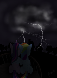 Size: 2184x3000 | Tagged: safe, artist:phosphide, derpibooru import, rainbow dash, twilight sparkle, pegasus, pony, cloud, female, hug, lesbian, lightning, shipping, storm, twidash, winghug