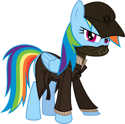 Size: 5640x5626 | Tagged: safe, artist:overdriv3n, rainbow dash, pegasus, pony, absurd resolution, aiden pearce, clothes, cosplay, simple background, solo, transparent background, vector, watch dogs