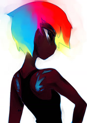 Size: 1000x1416 | Tagged: safe, artist:iopichio, rainbow dash, human, bust, dark skin, humanized, portrait, solo, tattoo