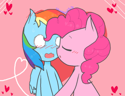 Size: 974x752 | Tagged: safe, artist:chametzkiwi, derpibooru import, pinkie pie, rainbow dash, earth pony, pegasus, pony, blushing, female, heart, kissing, lesbian, pinkiedash, shipping, wavy mouth