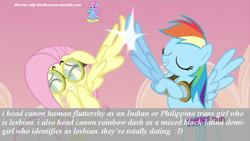 Size: 500x281 | Tagged: safe, screencap, fluttershy, rainbow dash, pegasus, pony, diverse-mlp-headcanons, female, flutterdash, headcanon, image macro, indian, lesbian, meme, shipping, transgender, trollbait