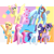 Size: 2000x2000 | Tagged: safe, artist:etiluos, derpibooru import, applejack, fluttershy, pinkie pie, rainbow dash, rarity, twilight sparkle, earth pony, pegasus, pony, unicorn, a minor variation, alternate cutie mark, alternate hairstyle, fanfic art, in spite of a nail, mane six, simple background, transparent background