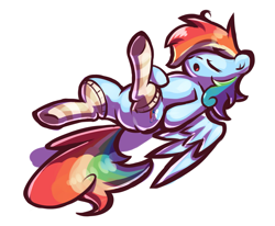 Size: 1507x1239 | Tagged: safe, artist:shovrike, rainbow dash, pegasus, pony, clothes, cute, dashabetes, eyes closed, female, mare, on back, open mouth, simple background, socks, solo, white background