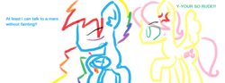 Size: 1360x504 | Tagged: safe, artist:macroscopicponies, butterscotch, fluttershy, rainbow blitz, rainbow dash, pegasus, pony, argument, rule 63