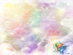 Size: 1200x900 | Tagged: safe, artist:lumineko, rainbow dash, pegasus, pony, cloud, cloudy, sleeping, solo