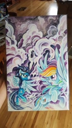 Size: 2988x5312 | Tagged: safe, artist:sararichard, derpibooru import, rainbow dash, soarin', pony, spoiler:comicff36, irl, official art, photo, traditional art