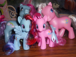 Size: 4000x3000 | Tagged: safe, artist:iloveyaoi84, derpibooru import, pinkie pie, pinkie pie (g3), rainbow dash, rainbow dash (g3), absurd resolution, bow, brushable, generational ponidox, irl, photo, tail bow, toy