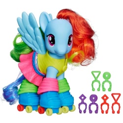 Size: 600x600 | Tagged: safe, rainbow dash, pegasus, pony, brushable, clothes, fashion style, leg warmers, official, rainbow dash always dresses in style, roller skates, skirt, solo, toy