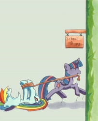 Size: 4640x5702 | Tagged: safe, artist:sora9317, derpibooru import, rainbow dash, twilight sparkle, pegasus, pony, absurd resolution, bondage, hogtied, mouth hold, rainbond dash, rope, tied up, traditional art