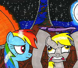 Size: 579x504 | Tagged: safe, artist:urbancowboy117, derpy hooves, rainbow dash, pegasus, pony, female, halo (series), mare, wat