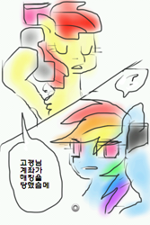 Size: 320x480 | Tagged: safe, artist:asdf314159265, apple bloom, rainbow dash, pegasus, pony, korean, phone, sketchy