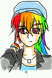 Size: 320x480 | Tagged: safe, artist:asdf314159265, rainbow dash, human, humanized, sketchy, solo