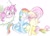 Size: 1024x735 | Tagged: safe, artist:shy-ladybug, derpibooru import, fluttershy, pinkie pie, rainbow dash, earth pony, pegasus, pony, blushing, female, flutterdash, lesbian, licking, shipping