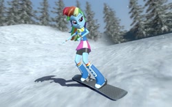 Size: 1280x800 | Tagged: safe, artist:cjwong34, derpibooru import, rainbow dash, human, equestria girls, 3d, clothes, gmod, scarf, shadow, snow, snowboard, solo, tree