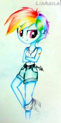 Size: 1280x2560 | Tagged: safe, artist:liaaqila, derpibooru import, rainbow dash, equestria girls, alternate costumes, alternate hairstyle, bandage, clothes, crossed arms, dog tags, ear piercing, piercing, short hair, short hair rainbow dash, solo, tanktop