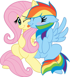 Size: 6000x6656 | Tagged: safe, artist:vladimirmacholzraum, artist:xquiizitgam3r, fluttershy, rainbow dash, pegasus, pony, .svg available, absurd resolution, blushing, cute, dashabetes, eyes closed, female, floppy ears, flutterdash, lesbian, licking, shipping, shyabetes, simple background, sitting, smiling, spread wings, tongue out, transparent background, vector, wink