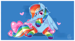 Size: 3843x2100 | Tagged: safe, artist:xwhitedreamsx, rainbow dash, pegasus, pony, clothes, rainbow socks, socks, solo, striped socks