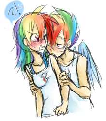 Size: 896x1024 | Tagged: safe, artist:annie-aya, rainbow blitz, rainbow dash, human, dashblitz, female, humanized, male, rule 63, self ponidox, selfcest, shipping, straight, winged humanization