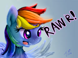 Size: 1000x747 | Tagged: safe, artist:xbi, derpibooru import, rainbow dash, pegasus, pony, rawr, solo