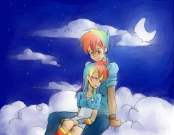 Size: 1533x1197 | Tagged: safe, artist:annie-aya, rainbow blitz, rainbow dash, human, humanized, rule 63, self ponidox, sleeping