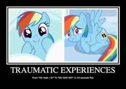 Size: 610x434 | Tagged: safe, edit, screencap, rainbow dash, pegasus, pony, blocked, image macro, meme, motivational poster, motivator, needs more jpeg