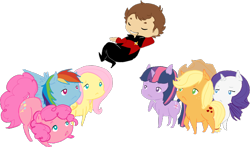 Size: 774x456 | Tagged: safe, artist:cakedoom, artist:cakegun, derpibooru import, applejack, fluttershy, pinkie pie, rainbow dash, rarity, twilight sparkle, earth pony, pegasus, pony, unicorn, crossover, mane six, q, star trek