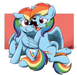 Size: 2100x2050 | Tagged: safe, artist:bravelyart, rainbow dash, pegasus, pony, cute, dashabetes, female, lesbian, mousdash, moustache, self ponidox, selfcest, shipping