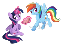 Size: 1067x781 | Tagged: safe, artist:impydoo, rainbow dash, twilight sparkle, twilight sparkle (alicorn), alicorn, pegasus, pony, book, female, mare