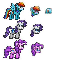 Size: 240x240 | Tagged: safe, artist:khaomortadios, derpibooru import, pinkie pie, rainbow dash, rarity, earth pony, pegasus, pony, unicorn, mega man 7, pixel art, simple background, transparent background