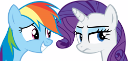 Size: 16025x7756 | Tagged: safe, artist:cyanlightning, derpibooru import, rainbow dash, rarity, pegasus, pony, unicorn, .svg available, absurd resolution, duo, nervous, simple background, smiling, transparent background, unamused, vector