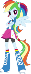 Size: 6361x14937 | Tagged: safe, artist:sugar-loop, derpibooru import, rainbow dash, equestria girls, .ai available, .svg available, absurd resolution, alternative cutie mark placement, box art, clothes, compression shorts, crossed arms, doll, eqg promo pose set, equestria girls plus, ponied up, simple background, skirt, solo, transparent background, vector, wristband