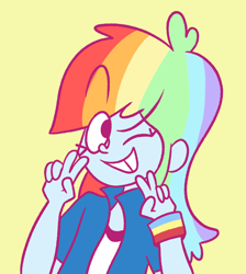 Size: 1212x1352 | Tagged: safe, artist:typhwosion, derpibooru import, rainbow dash, equestria girls, one eye closed, solo, wink