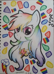 Size: 954x1312 | Tagged: safe, artist:emichaca, derpibooru import, rainbow dash, pegasus, pony, element of loyalty, solo, traditional art