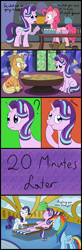 Size: 2460x7460 | Tagged: safe, artist:cloudy95, derpibooru import, applejack, pinkie pie, rainbow dash, rarity, starlight glimmer, earth pony, pegasus, pony, unicorn, every little thing she does, absurd resolution, alternate ending, bad end, comic, fanning, fiducia compellia, hypnosis, hypnotized, photo, scrapbook, twilight's castle