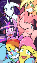 Size: 900x1500 | Tagged: safe, artist:red-poni, derpibooru import, applejack, fluttershy, pinkie pie, rainbow dash, rarity, twilight sparkle, twilight sparkle (alicorn), alicorn, earth pony, pegasus, pony, unicorn, female, mane six, mare, no nose