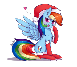 Size: 2116x1840 | Tagged: safe, artist:dsp2003, rainbow dash, pegasus, pony, 2017, blushing, clothes, cute, female, hat, heart, looking at you, makeup, mare, open mouth, simple background, stockings, thigh highs, transparent background