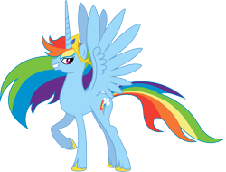 Size: 9474x7200 | Tagged: safe, artist:chimajra, derpibooru import, rainbow dash, alicorn, pony, absurd resolution, alicornified, looking back, race swap, rainbowcorn, raised hoof, simple background, smiling, solo, spread wings, transparent background, vector