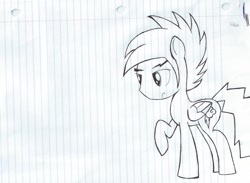 Size: 1045x765 | Tagged: safe, artist:optimusduskshine, rainbow blitz, rainbow dash, pegasus, pony, lined paper, monochrome, rule 63, solo, traditional art