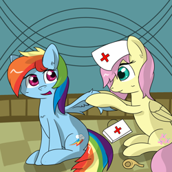 Size: 2000x2000 | Tagged: safe, artist:fluttershy-wins, fluttershy, rainbow dash, pegasus, pony, duo, nurse